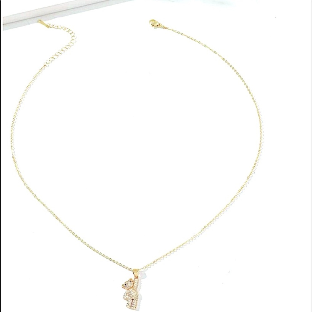 Teddy Bear Gold Plated Zircon Charm Pendant Necklace - Picture 5 of 6